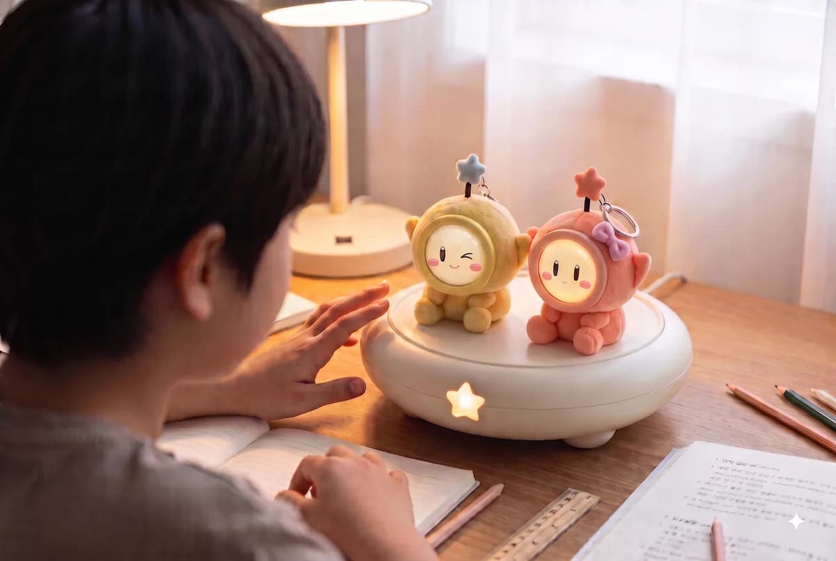 Kkumdori and Kkumsoon resting on the smart cradle